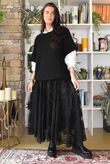 Vintage Vera Scalloped Hem Lace Midi Skirt Black